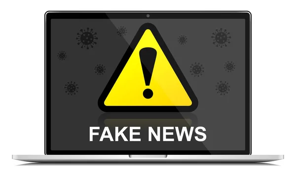Fake News Warning Sign Laptop Screen Coronavirus Covid Concpet Vector — Stock Vector