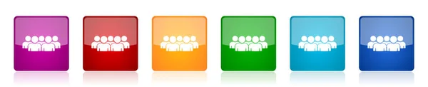 Grupo Personas Conjunto Iconos Equipo Trabajo Equipo Colorido Cuadrado Ilustraciones — Vector de stock