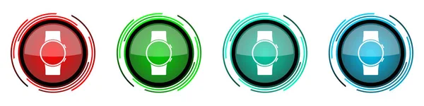 Smartwatch Γύρο Γυαλιστερό Διανυσματικά Εικονίδια Έξυπνο Σύνολο Ρολόι Των Κουμπιών — Διανυσματικό Αρχείο