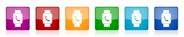 Smartwatch Icon Set Telefonanruf Bunte Quadratische Hochglanz Vektorillustrationen Optionen Für — Stockvektor