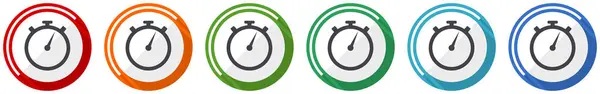 Set Icone Del Cronometro Illustrazione Vettoriale Design Piatto Opzioni Colore — Vettoriale Stock