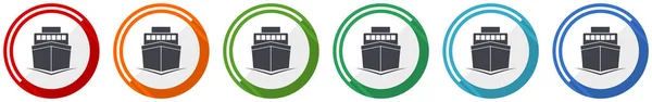 Conjunto Iconos Barco Barco Viaje Ilustración Vectorial Diseño Plano Marino — Vector de stock