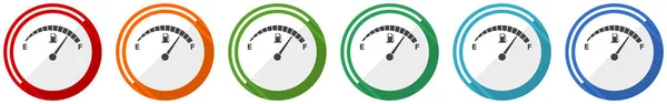 燃料計のアイコンセット 車のガソリンダッシュボードのフラットデザインベクトル図6色のオプションのウェブデザインとモバイルアプリケーションのための — ストックベクタ