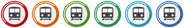 Icona Ferroviaria Set Treno Metropolitana Trasporto Piatto Disegno Vettoriale Illustrazione — Vettoriale Stock