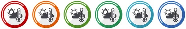 天气预报图标集 平面设计矢量图以六种颜色显示 供网页设计及流动应用 — 图库矢量图片