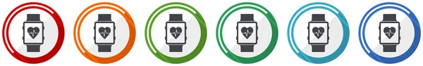 Smartwatch图标集 智能手表 健身平面设计矢量插图 六种颜色的网页设计和移动应用程序选项 — 图库矢量图片