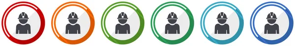 Miner图标集 Worker Job Man Helmet平面设计向量图以六种颜色显示 用于网页设计和移动应用程序 — 图库矢量图片