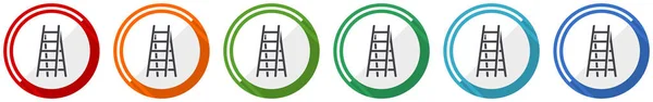 Dubbele Ladder Pictogram Set Stap Klim Gereedschap Vlakke Ontwerp Vector — Stockvector
