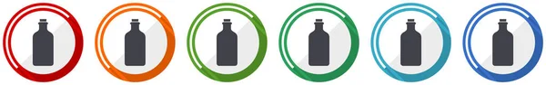 Μπουκάλι Σετ Εικονίδιο Ποτό Επίπεδη Σχεδίαση Διανυσματική Απεικόνιση Χρώματα Επιλογές — Διανυσματικό Αρχείο