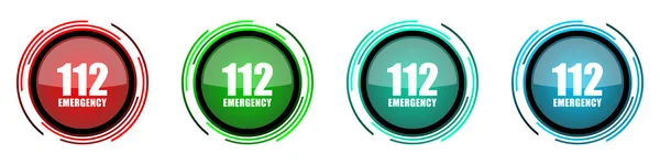 Αριθμός Έκτακτης Ανάγκης 112 Στρογγυλό Γυαλιστερό Διανυσματικά Εικονίδια Σύνολο Κουμπιών — Διανυσματικό Αρχείο