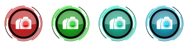 Фотокамера Круглые Глянцевые Векторные Иконки Набор Кнопок Веб Дизайна Интернет — стоковый вектор