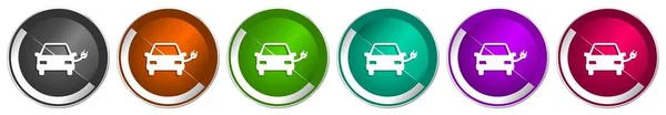 Elektroauto Power Icon Set Silber Metallic Verchromte Vektor Webbuttons Farben — Stockvektor