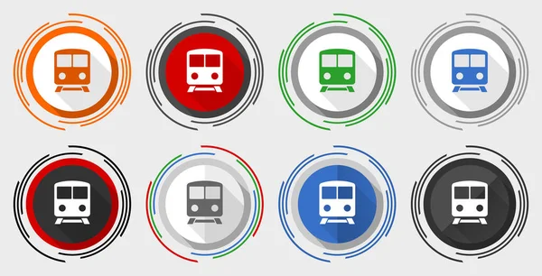 Залізничний Векторний Набір Піктограм Поїзд Метро Транспорт Сучасний Дизайн Плоскої — стокове фото
