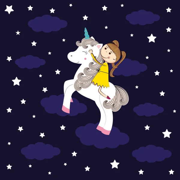 Girl and unicorn — Stock Vector