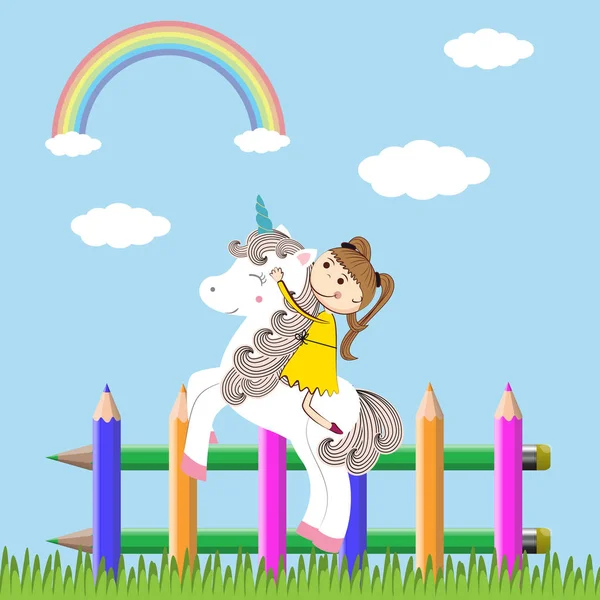 Girl and unicorn — Stock Vector