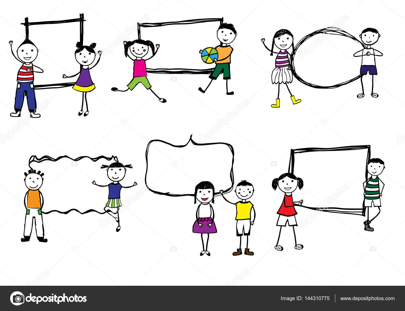 Ragazze e ragazzi di colorati disegnati a mano — Vettoriale Stock