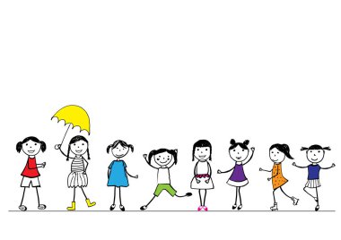 Renkli elle çizilmiş kızlar. 