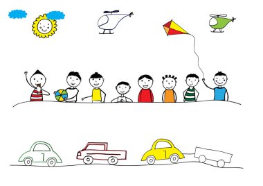 Renkli elle çizilmiş erkek ve kız.