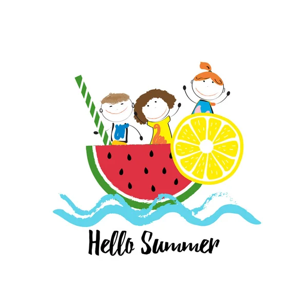 Χαρούμενη ώρα για το καλοκαίρι για τα παιδιά — Διανυσματικό Αρχείο