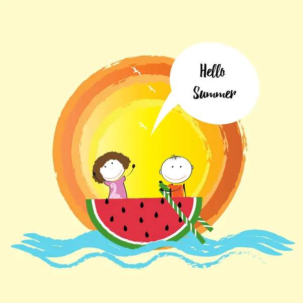 孩子们的快乐夏天时光 — 图库矢量图片