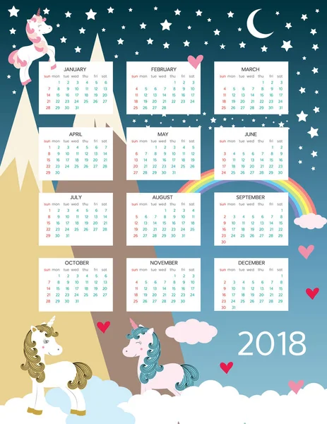 Calendario para 2018 — Vector de stock