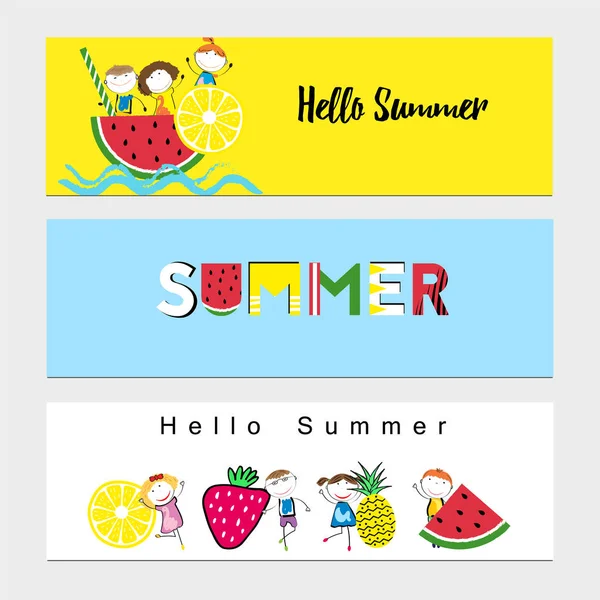 Banners - Happy summer time for children — Stock Vector