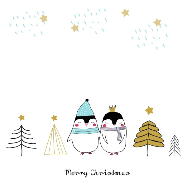 甜蜜的圣诞企鹅 — 图库矢量图片