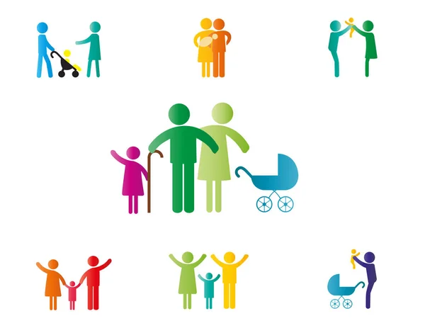 Family pictogram with parents and kids or couples. — Stock Vector