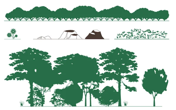 Illustration Vectorielle Conception Différents Arbres Verts Ensemble — Image vectorielle