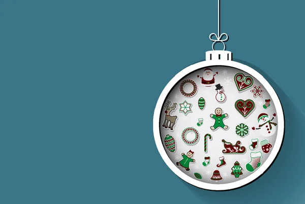 クリスマスの飾りとグリーティング カードのベクトル イラスト デザイン — ストックベクタ