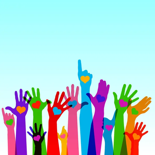 Vector Illustration Design Group Raising Hands — Stock Vector