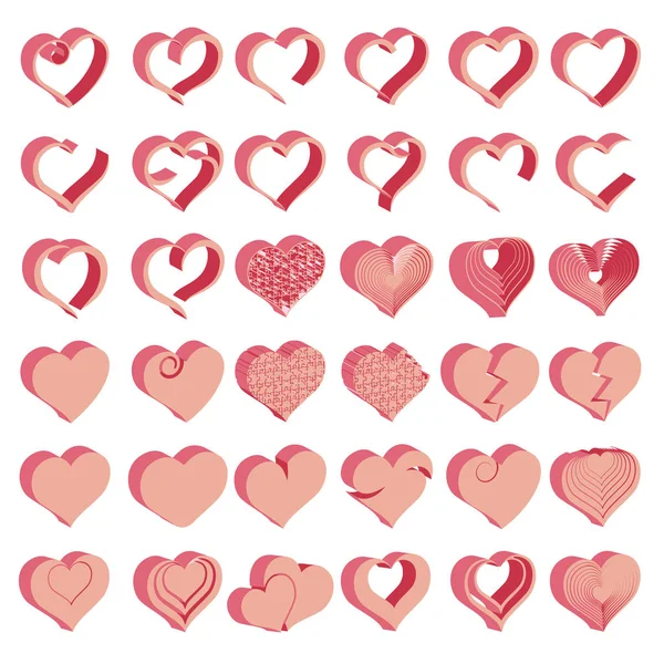 Векторна Ілюстрація Дизайну Символьних Сердець Набір — стоковий вектор