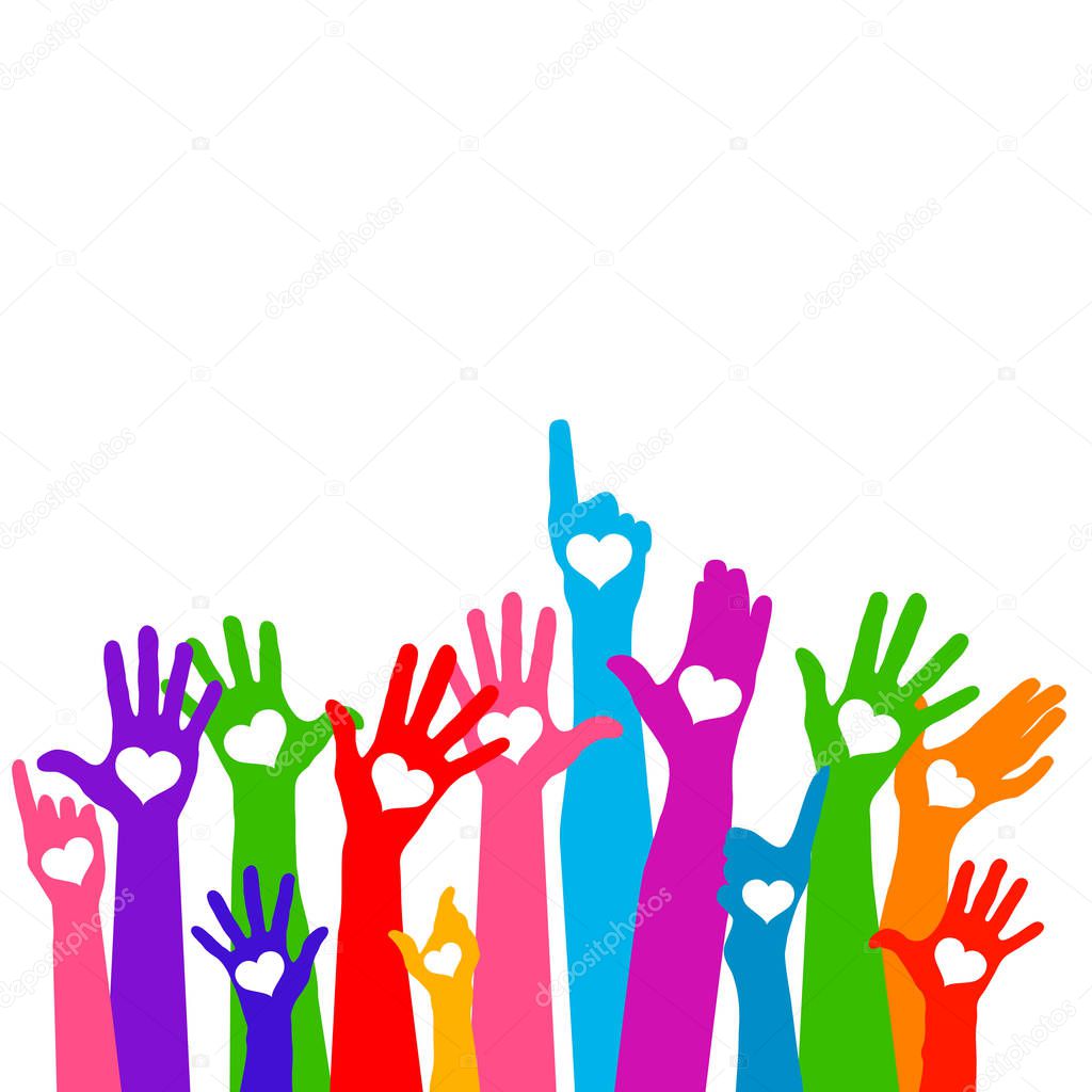 vector illustration design of Group of raising hands