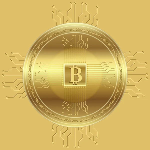 Monnaie cryptographique dorée, vecteur — Image vectorielle