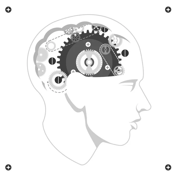 Tête Avec Mécanisme Engrenages Vecteur Concept Orage Cérébral — Image vectorielle