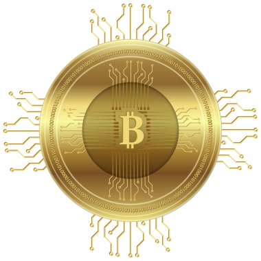 Kripto para birimi sembolü, altın bitcoin kutsal kişilerin resmi, vektör çizim 