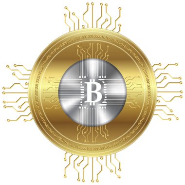 Kripto para birimi sembolü, altın bitcoin kutsal kişilerin resmi, vektör çizim 