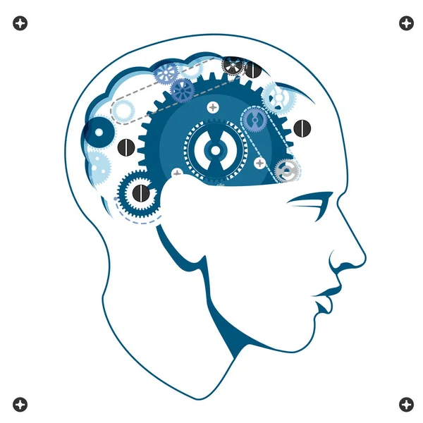 Κεφαλή Μηχανισμό Γραναζιών Διάνυσμα Brain Storming Έννοια — Διανυσματικό Αρχείο