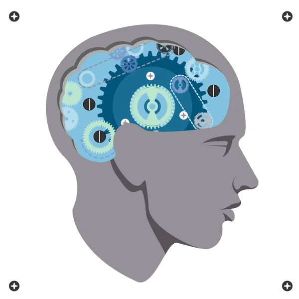 Κεφαλή Μηχανισμό Γραναζιών Διάνυσμα Brain Storming Έννοια — Διανυσματικό Αρχείο