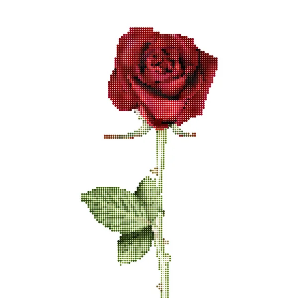 红玫瑰与点设计 半色调 矢量插图 — 图库矢量图片