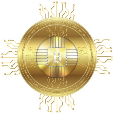 Kripto para birimi sembolü, altın bitcoin kutsal kişilerin resmi, vektör çizim 