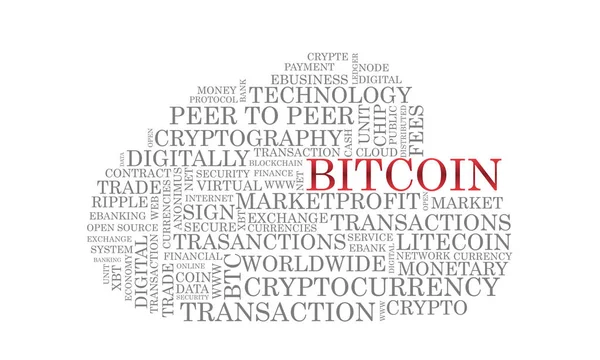 Word tag felhő bitcoin crypto pénznem, vektor — Stock Vector