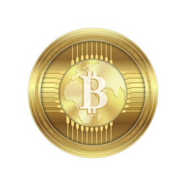 Kripto para birimi sembolü, altın bitcoin kutsal kişilerin resmi, vektör çizim 