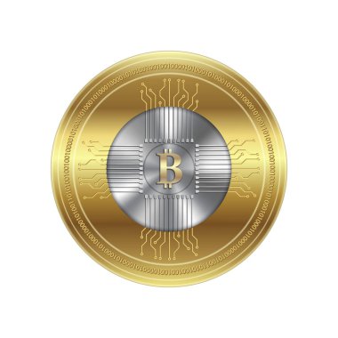 Kripto para birimi sembolü, altın bitcoin kutsal kişilerin resmi, vektör çizim 