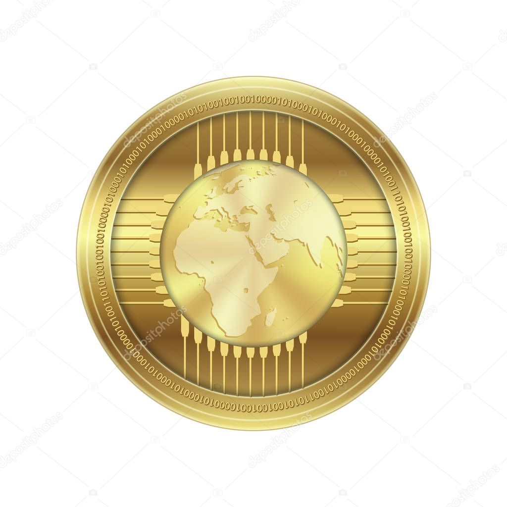 Golden crypto currency coin icon, vector illustration