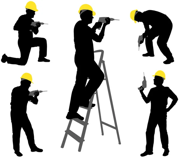 Lavoratori silhouette di perforazione — Vettoriale Stock