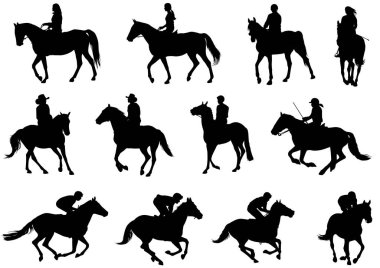 people riding horses silhouettes clipart
