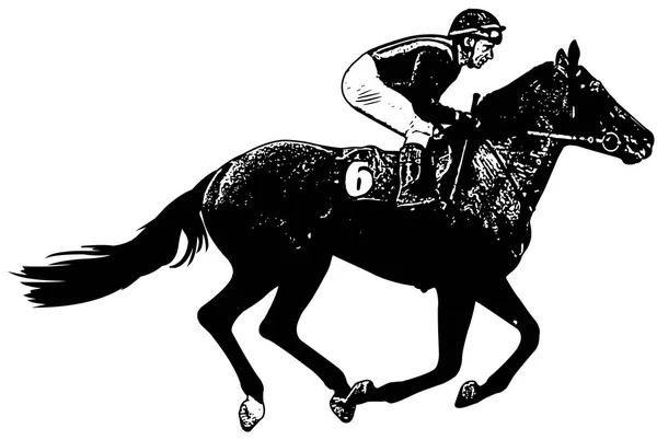 Jockey equitación galope carrera caballo boceto ilustración — Vector de stock