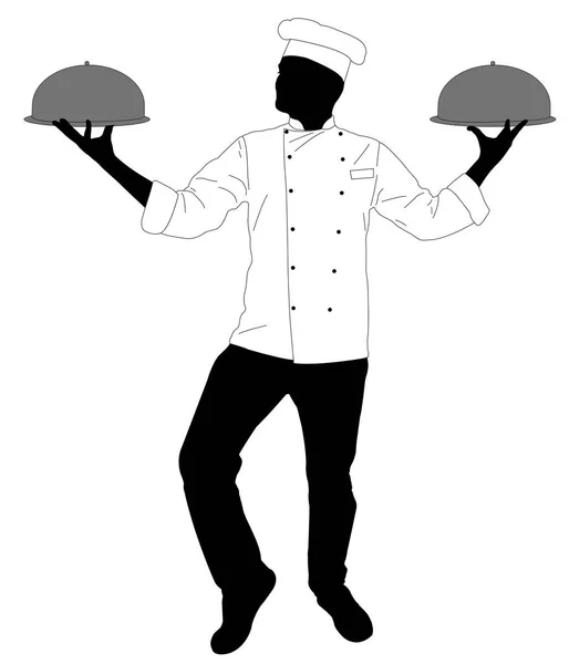 Keuken chef-kok serveert een maaltijd-silhouet — Stockvector
