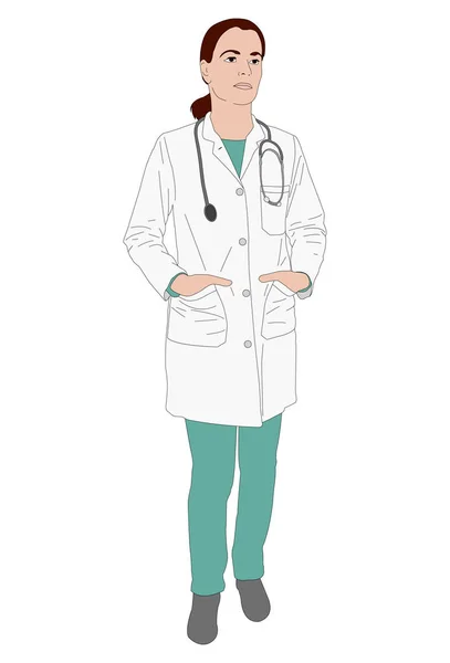 Mujer médico de pie ilustración — Vector de stock